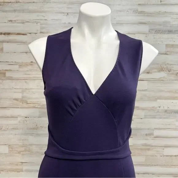 Elie Tahari Sleeveless Stretch Knit Sheath Dress Size S Purple Plum V-Neck - Picture 2 of 15
